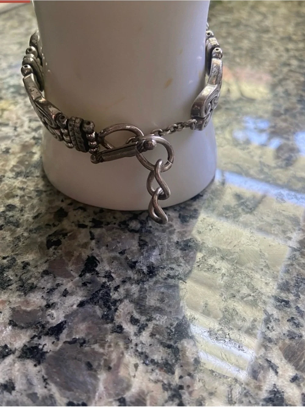 Brighton Vintage Women's Silver Heart Bracelet Watch with Toggle Closure